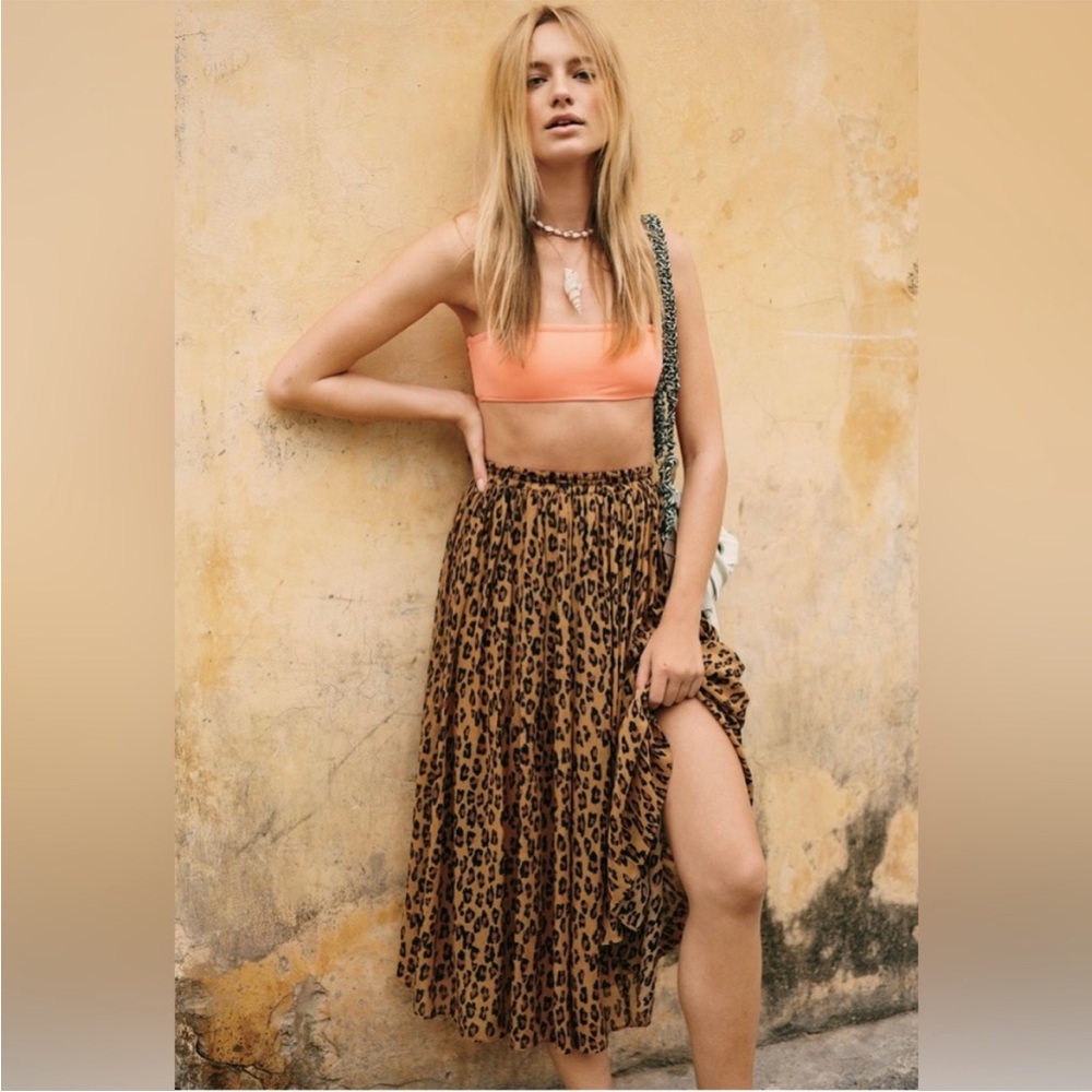 Free People Lydia Leopard Chiffon Maxi Skirt